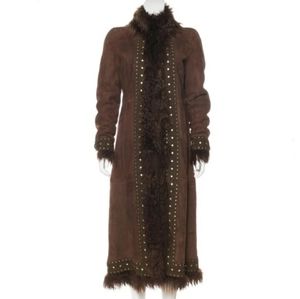 Tory Burch Ali Shearling Leather Long Trench Coat